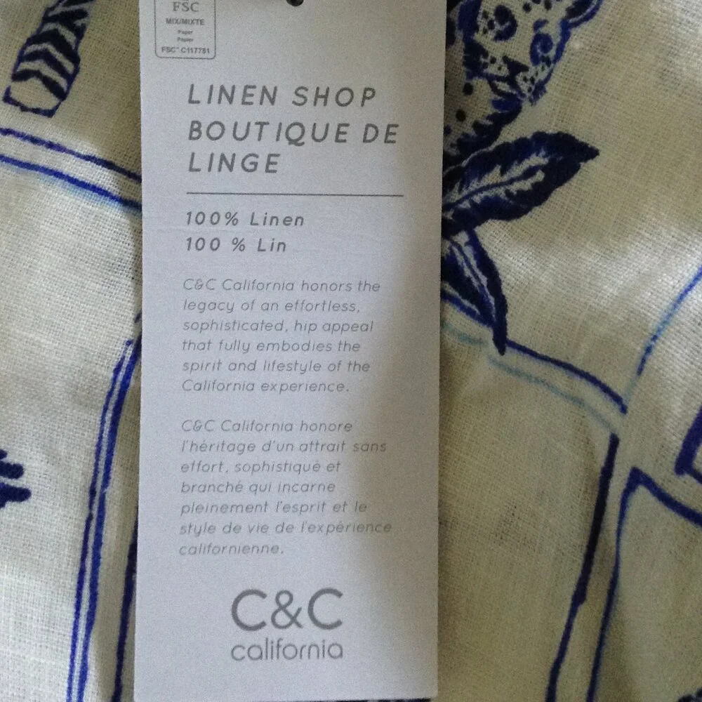 NWT C&C California "L" Linen Beachy Blue and White Blouse; Carefree, Hawaiian - Picture 5 of 6